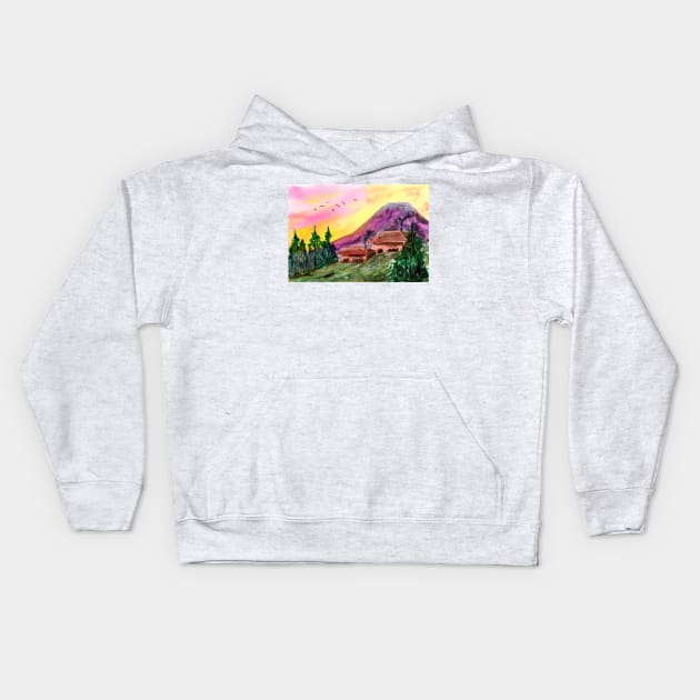 Purple Mountain Sunset Kids Hoodie by ZeichenbloQ